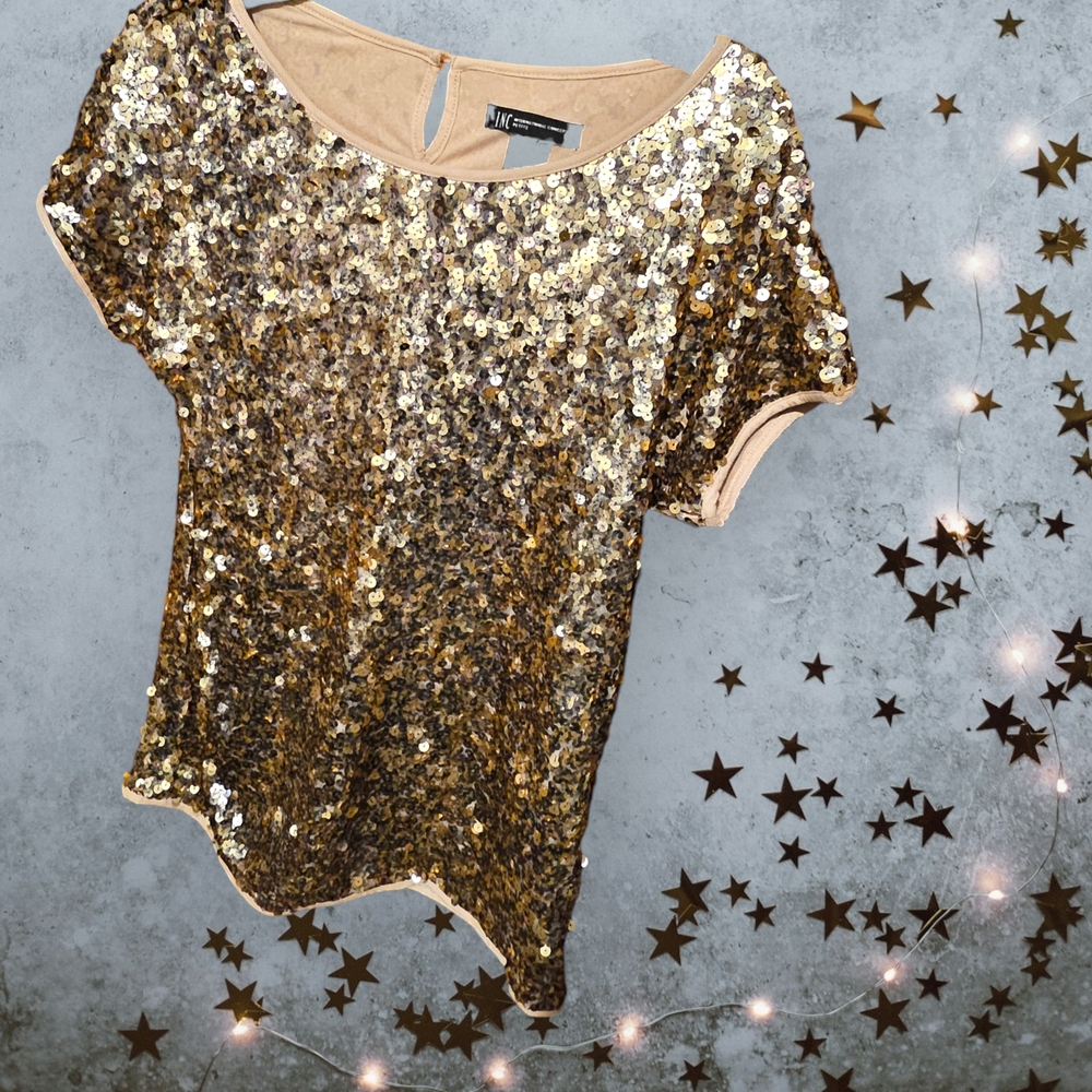 INC Gold Sequin NWT Short Sleeve Top